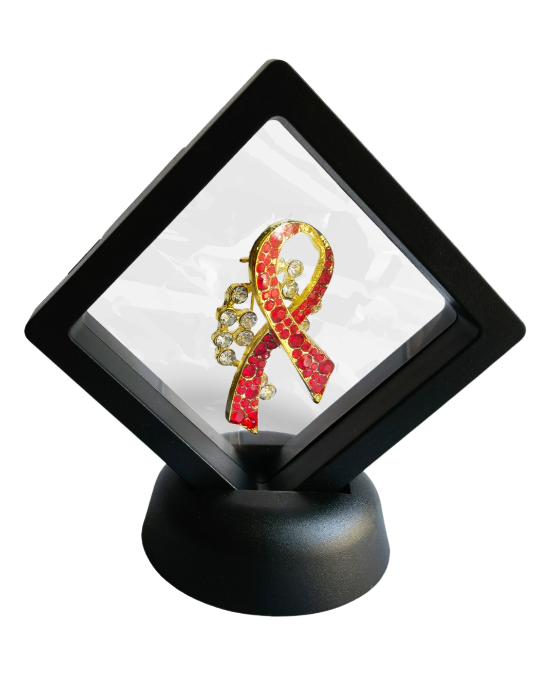 Red Ribbon Diamond Pin